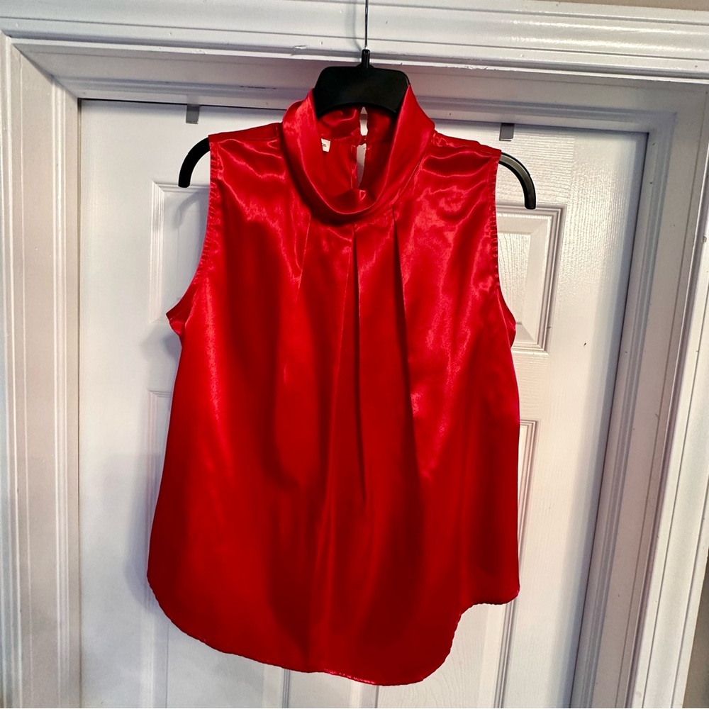 Mustang Red Silky Collared Tank Top Blouse Laura Winston
